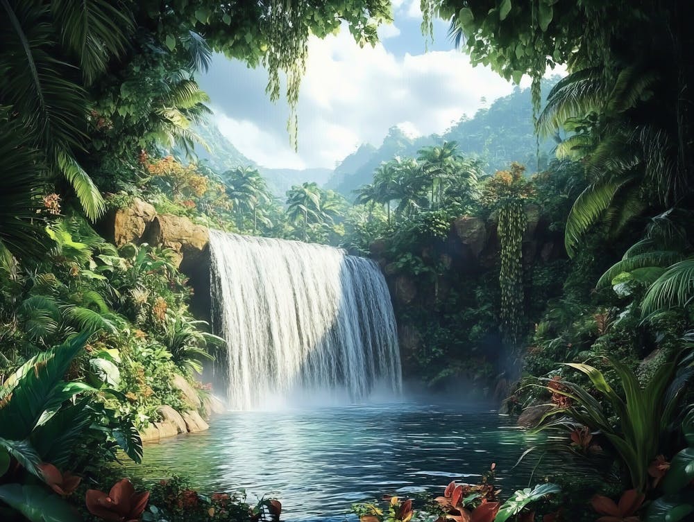 3d Rainforest Scene with Waterfall