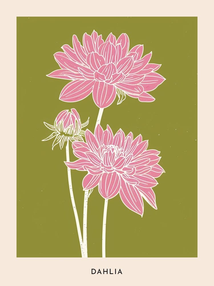 Pink & Green Dahlia 1 Flower Poster