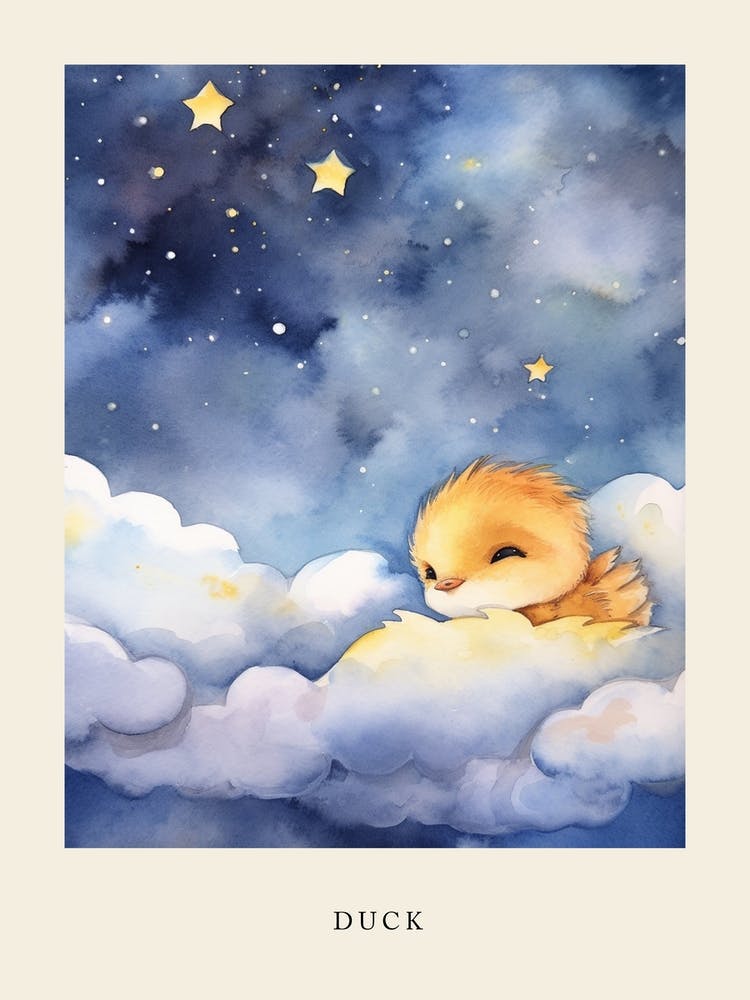 Baby Duck 2 Sleeping In The Clouds Nursery Poster