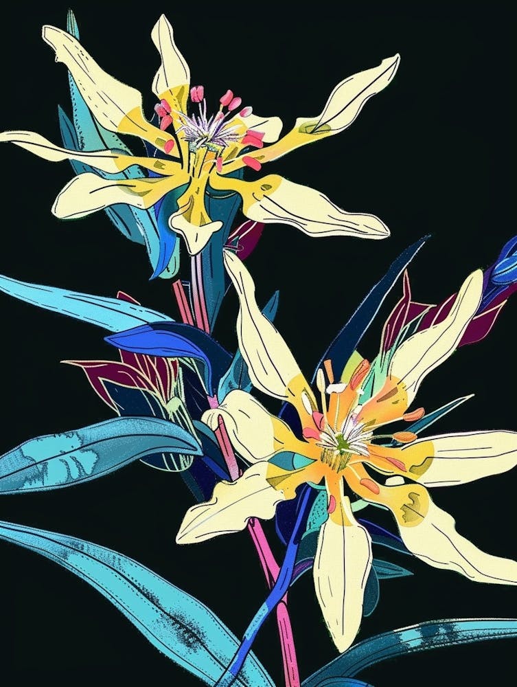 Neonblumen auf schwarzem Edelweiß 3