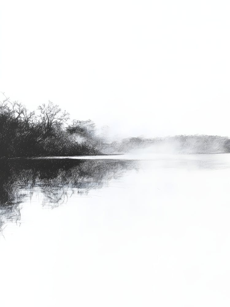 Charcoal Pencil Drawing Misty Morning