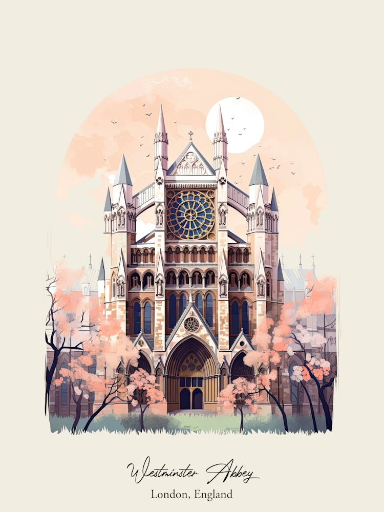 Westminster Abbey   London, England   Cute Botanical Illustration Travel 2 Poster