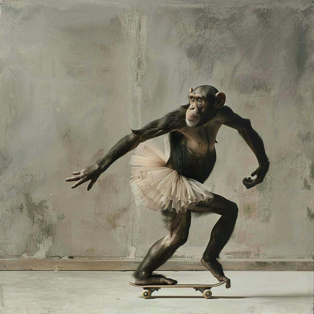 Chimpanzé Faisant du Skateboard