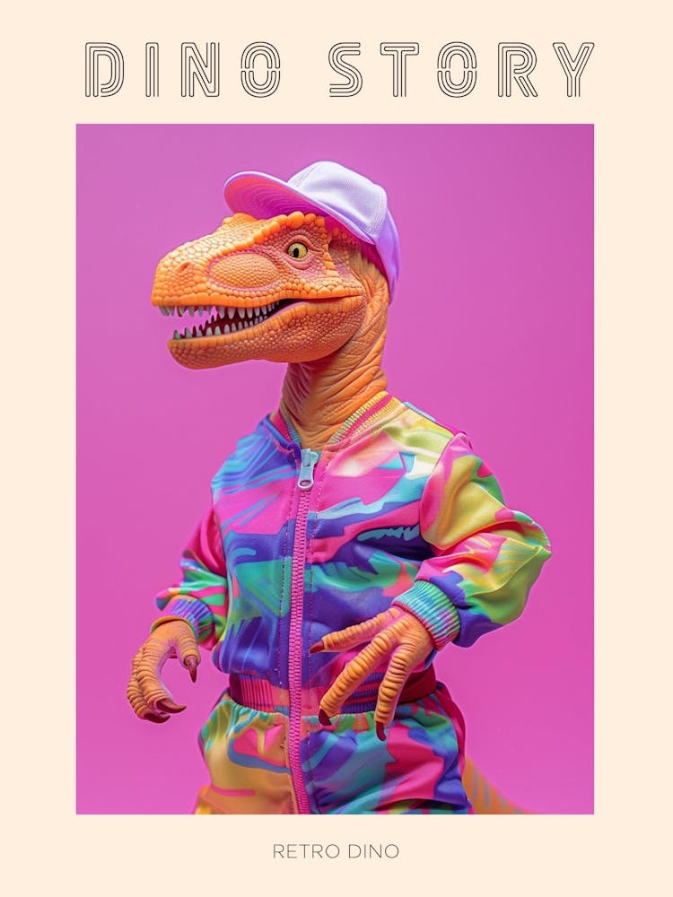 Pastel Toy Dinosaur In 80s Clothes 3 Poster
