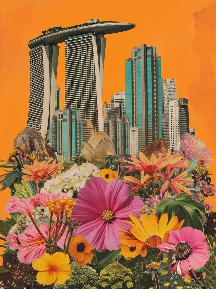 Singapore   Floral Retro Collage Style 2