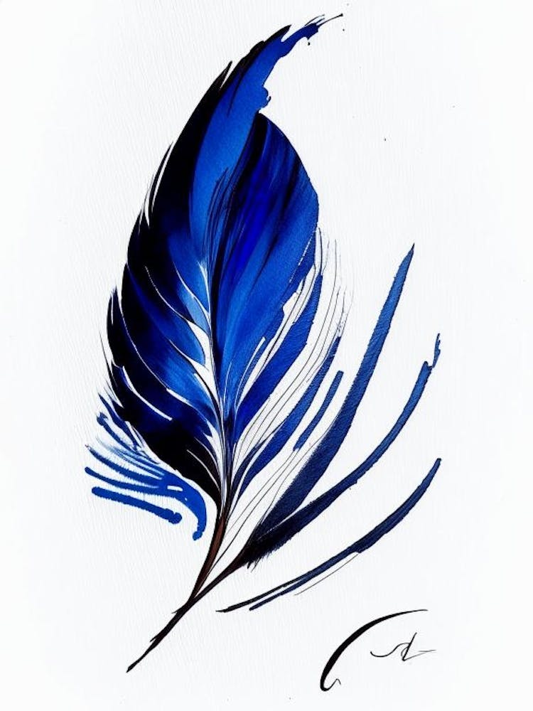 Quill And Ink 1 Symbol Blue And White Line Drawing