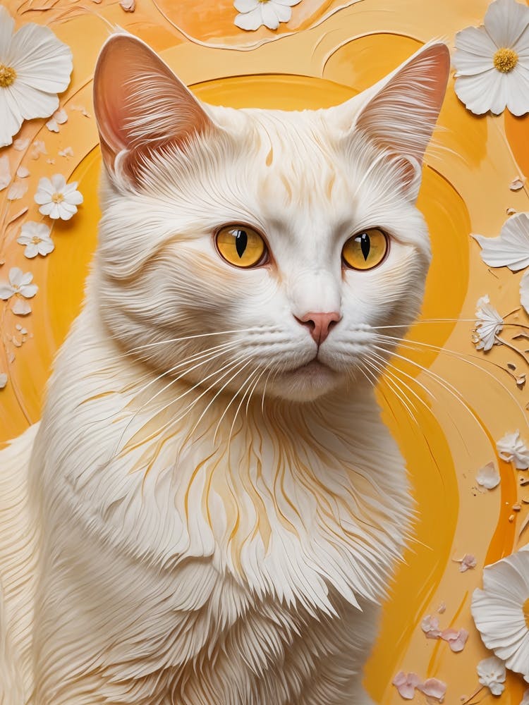 White Cat Orange Background