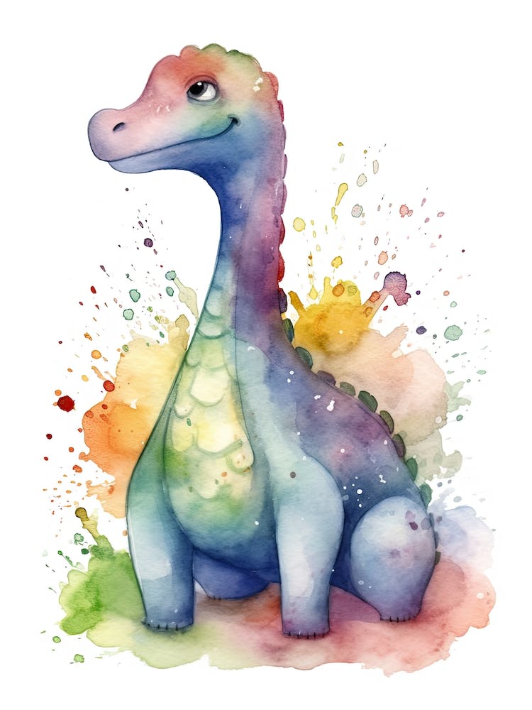 Brachiosaurus Cute Dinosaur Watercolour 7