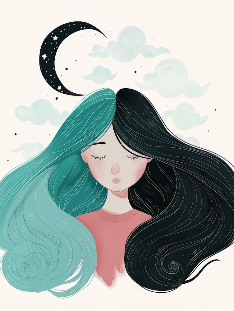 Girl With Long Hair And Moon