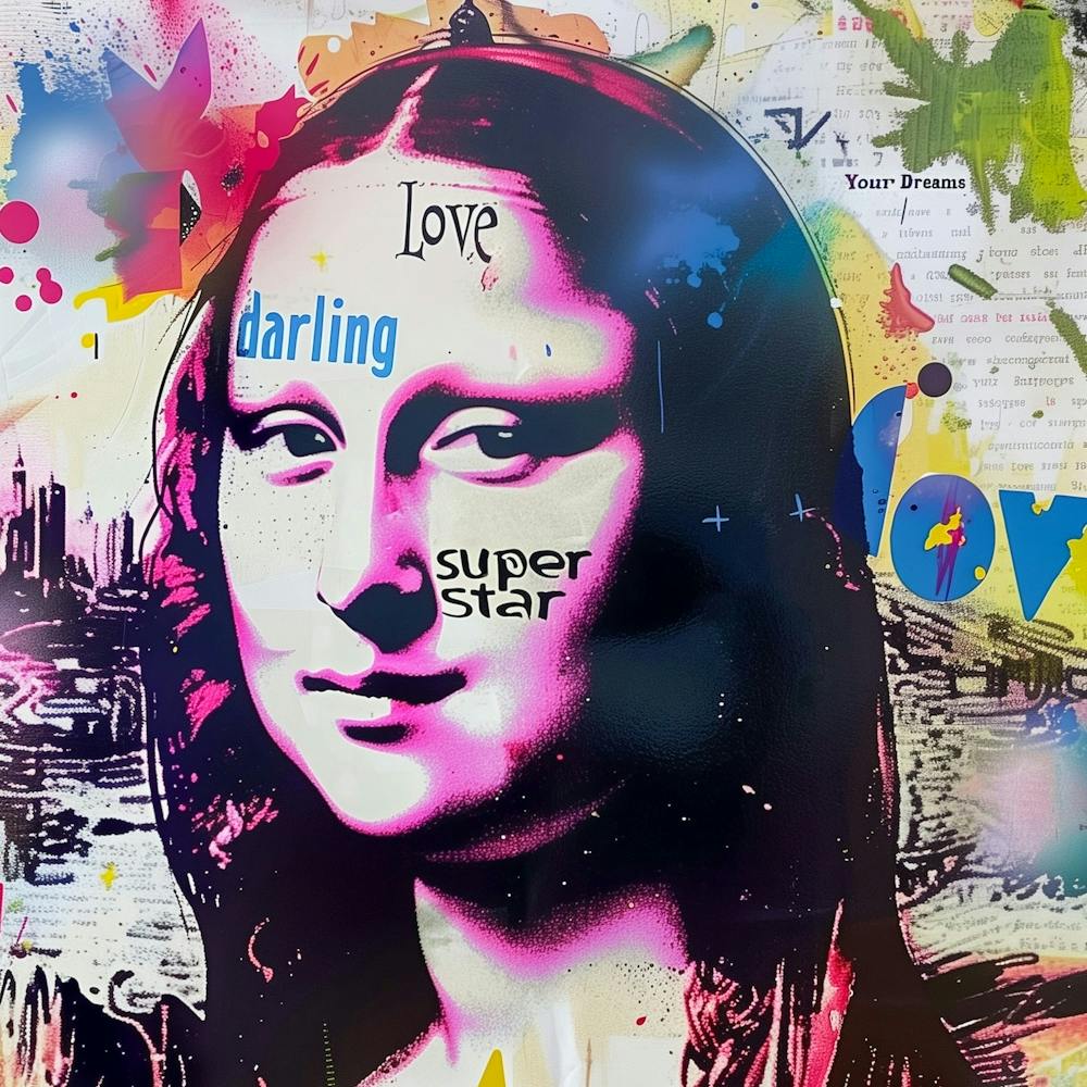 Mona Lisa Bunt Popart Typografie Super Star