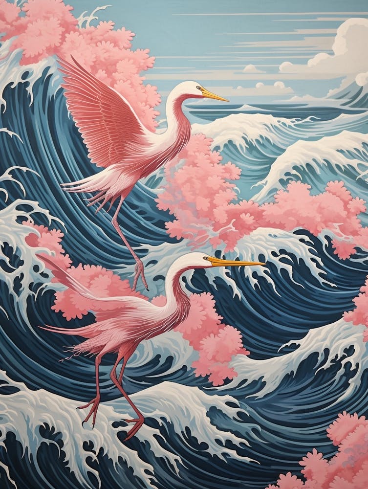 Estampe d'oiseau d'inspiration japonaise vintage Grand Héron Bleu 2