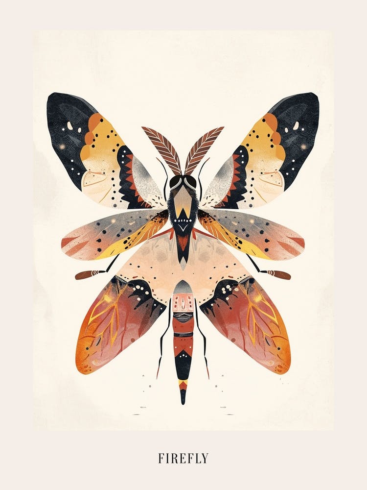 Colourful Insect Illustration Firefly 16 Poster