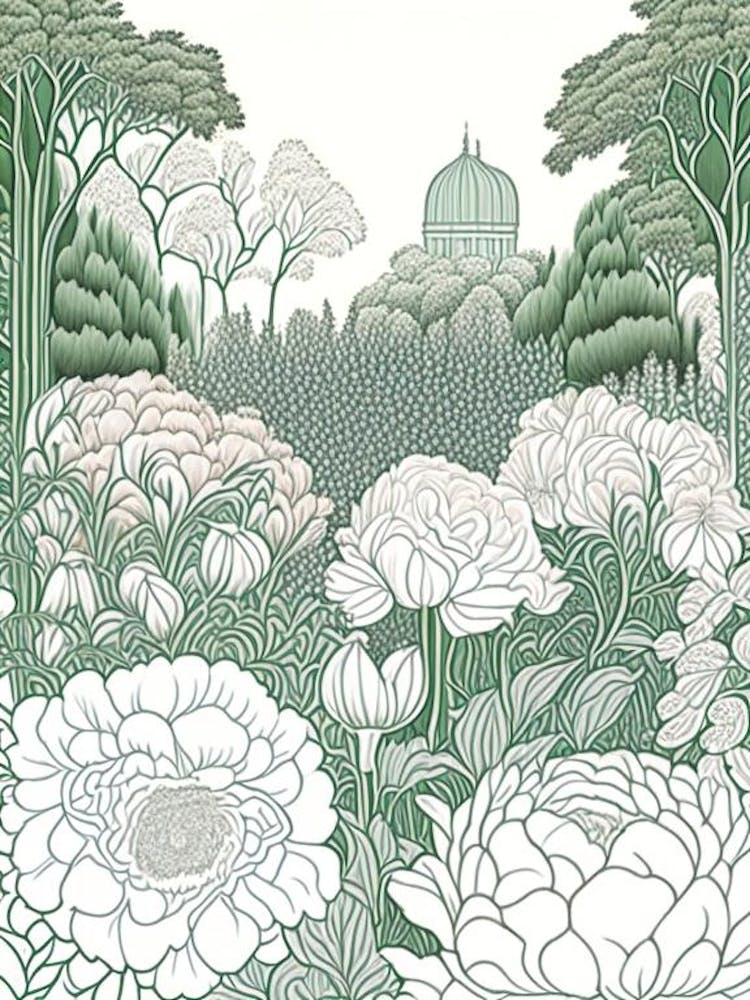 Parks And Public Gardens With Peonies 3 Drawing