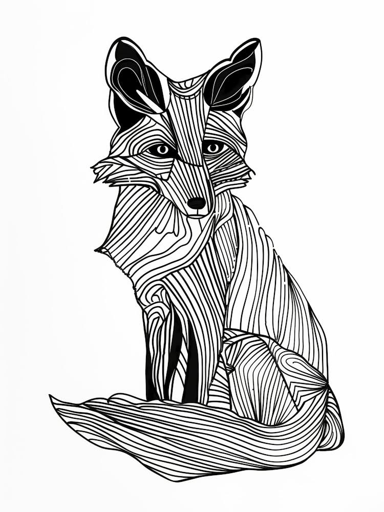 Fox Drawing animal lines art