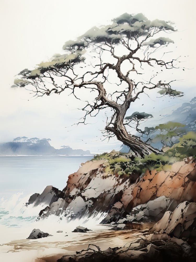 Aogashima Island In Tokyo, Japanese Brush Painting, Ukiyo E, Minimal 2