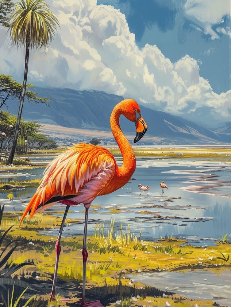 Greater Flamingo Lake Natron Tanzania Tropical Illustration 6