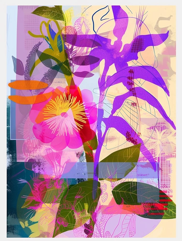 Lavender 4 Neon Flower Collage
