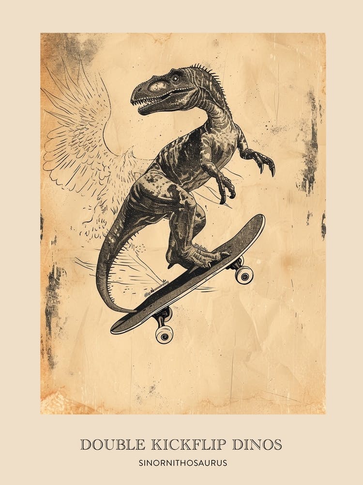 Sinornithosaurus Vintage Dinosaur Poster 3