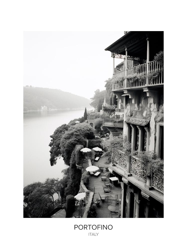 Poster Of Portofino, Italy, Black And White Photo 2