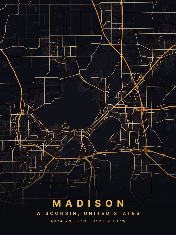 Madison Wisconsin USA Black And Gold Map