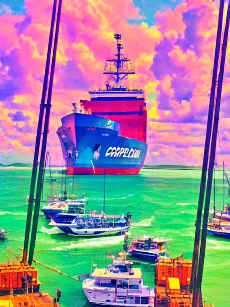 Port Of Cebu Philippines Retro Risograph Print harbour