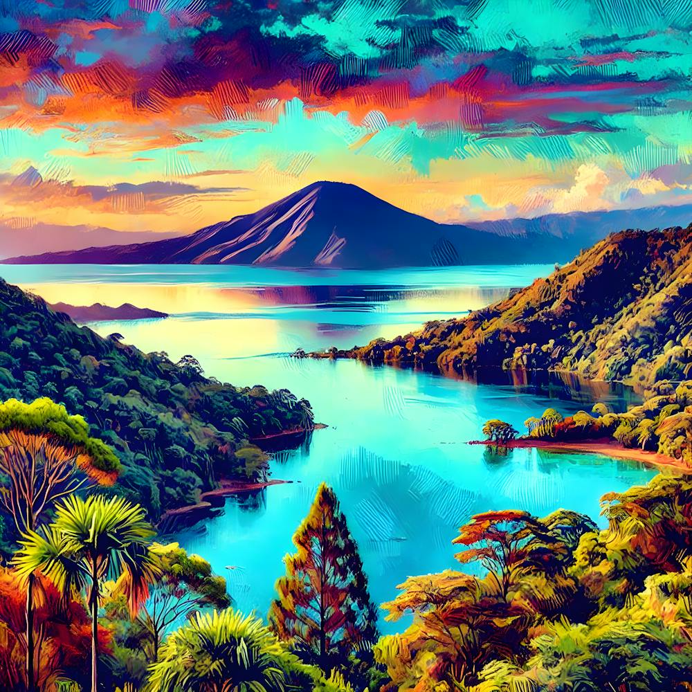 Lago De Coatepeque Sunset Vibrant Semiabstract Wall Art Of El Salvador