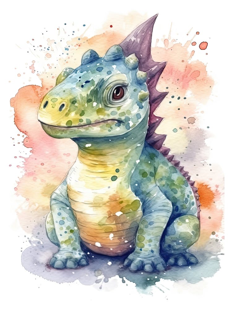 Iguanodon Bernissartensis Cute Dinosaur Watercolour 2
