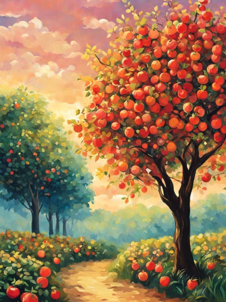 Apple Trees At Sunset