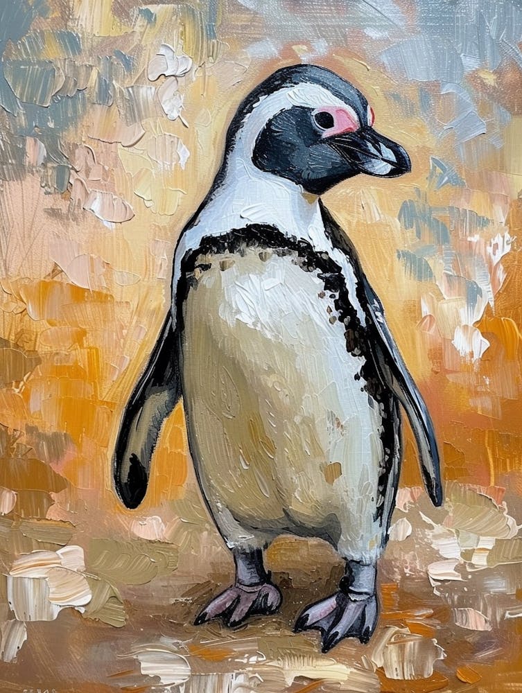 African Penguin Gold Harbour Oil Painting 1