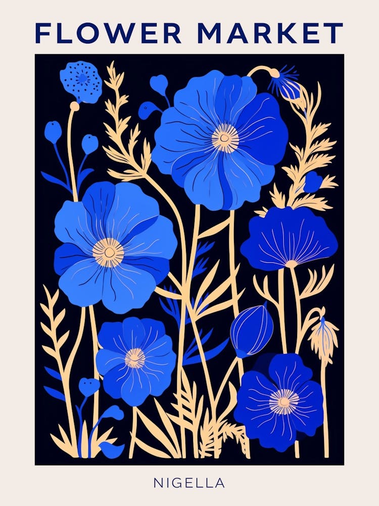 Blue Flower Market Poster Love In A Mist Nigella 5