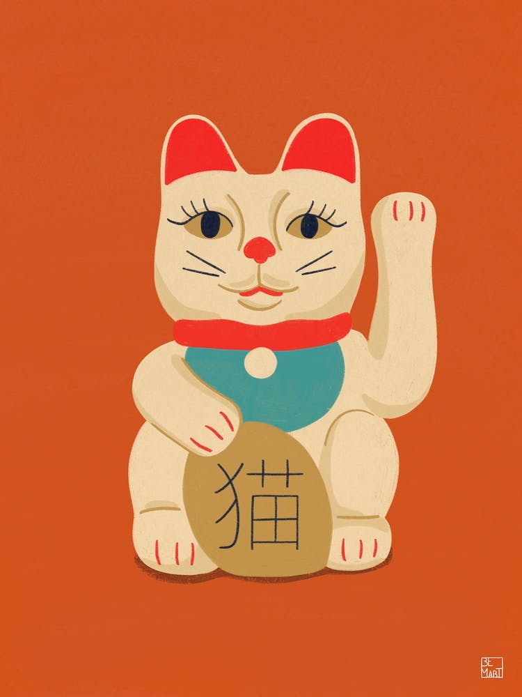 Maneki Neko Cat On Orange