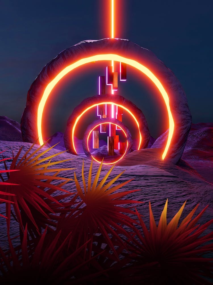 Neon landscape: Abstract canyon #1 [synthwave/vaporwave/cyberpunk] — aesthetic retrowave neon poster