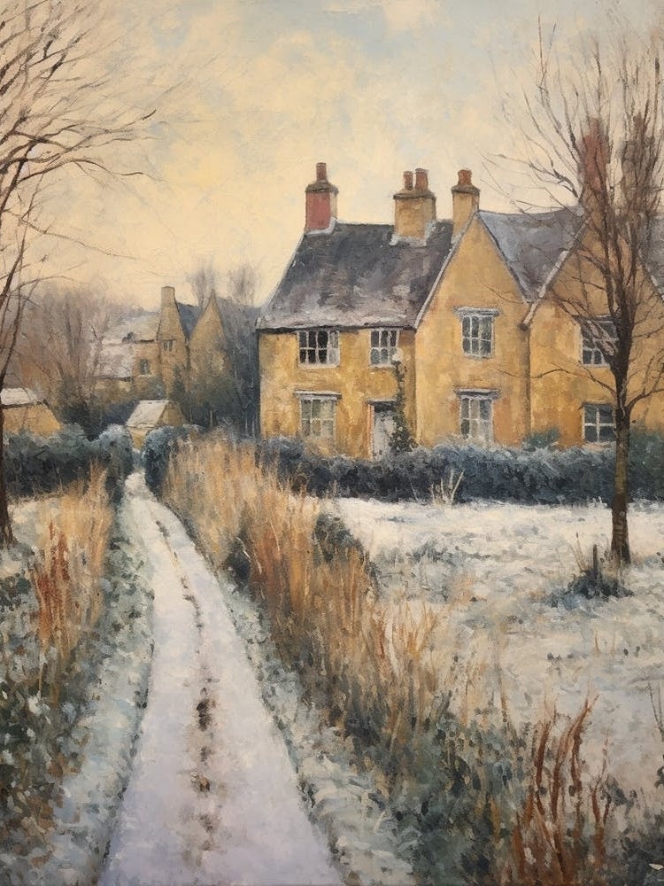 Vintage Winter Painting Cotswolds United Kingdom 3