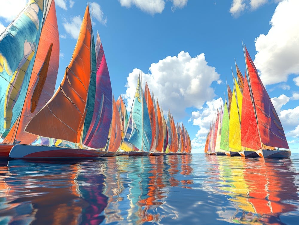 Colorful Sailboats On The Ocean