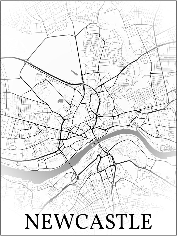 Newcastle Upon Tyne, England, Uk, City Map, Black And White Fade Design