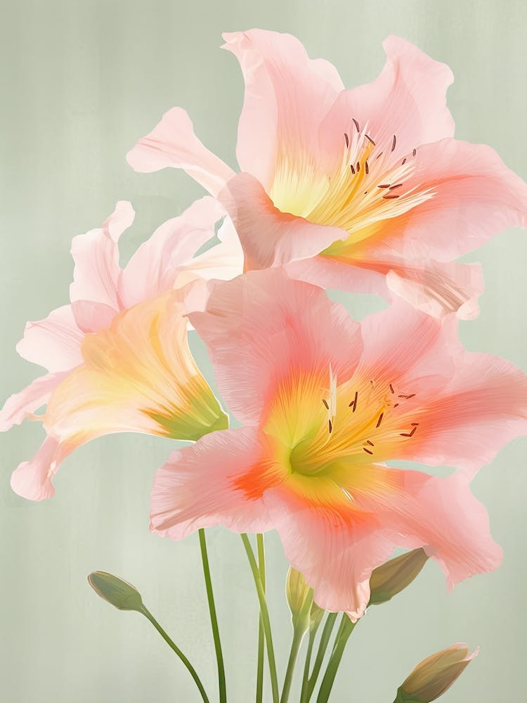 Lilies Flowers Acrylic Painting In Pastel Colours 1