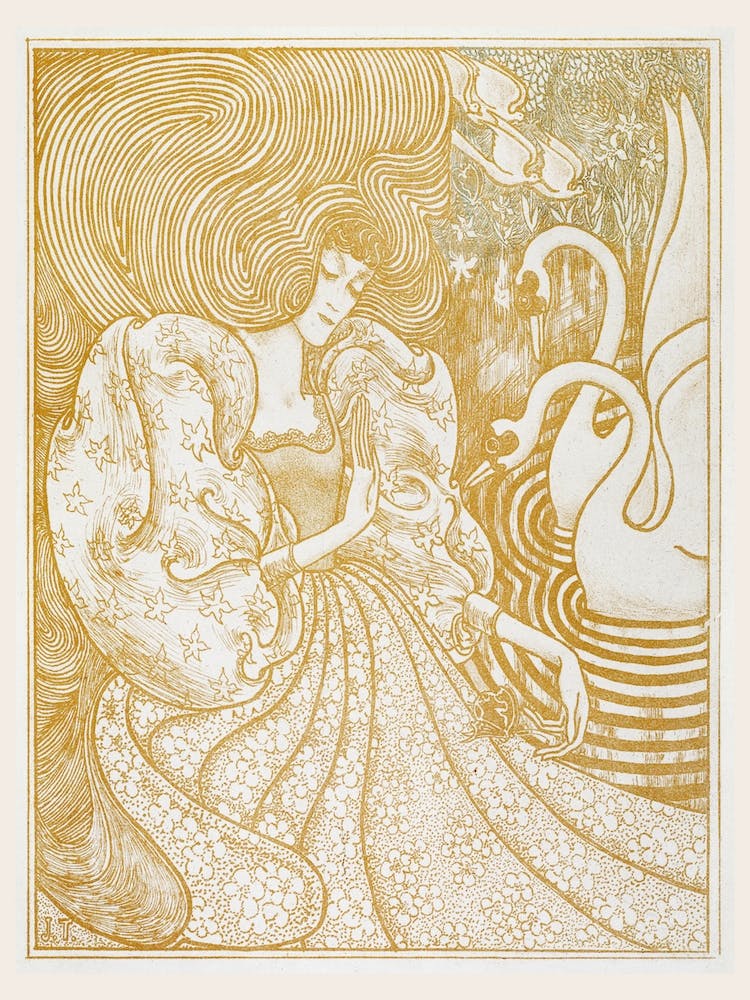 Woman With A Butterfly At A Pond With Two Swans