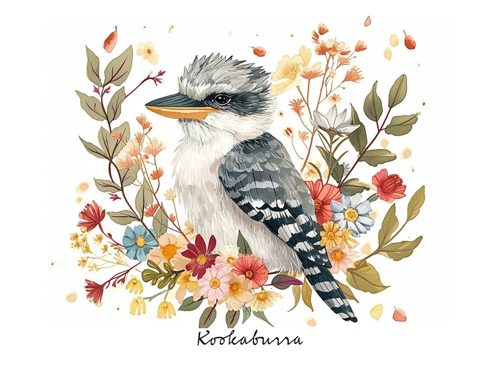 Petit Kookaburra Floral 2 Affiche