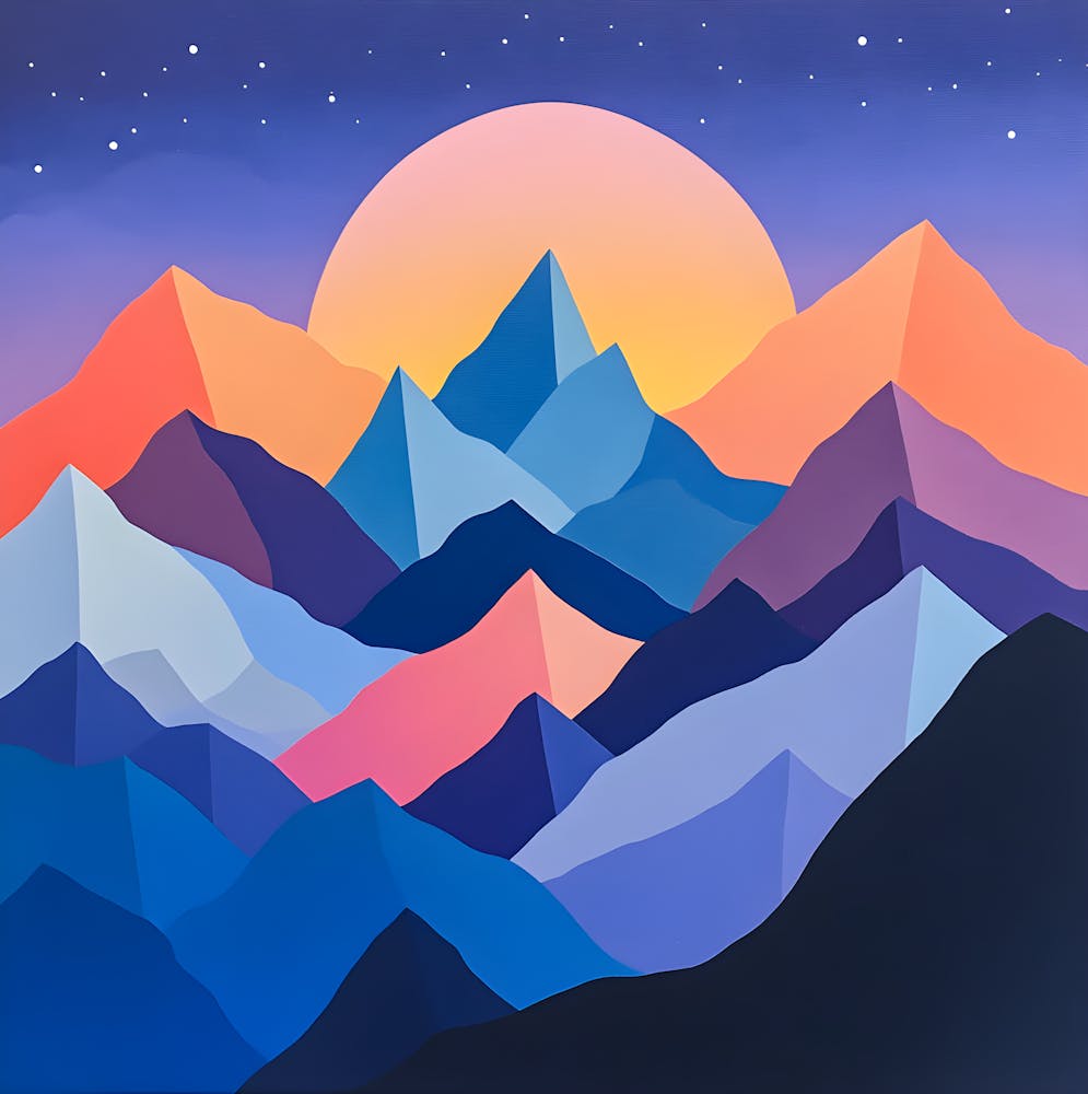 Geometric Mountain Sunset Print Minimalist Landscape Wall Art Modern Nature Artwork Vibrant Gradient Peaks Boho Travel Decor