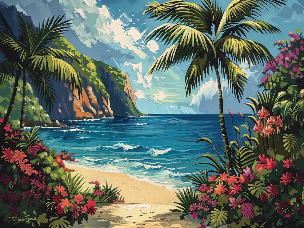 Beach Scene With Palm Trees