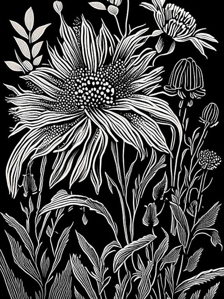 Indian Blanket Wildflower Linocut 1