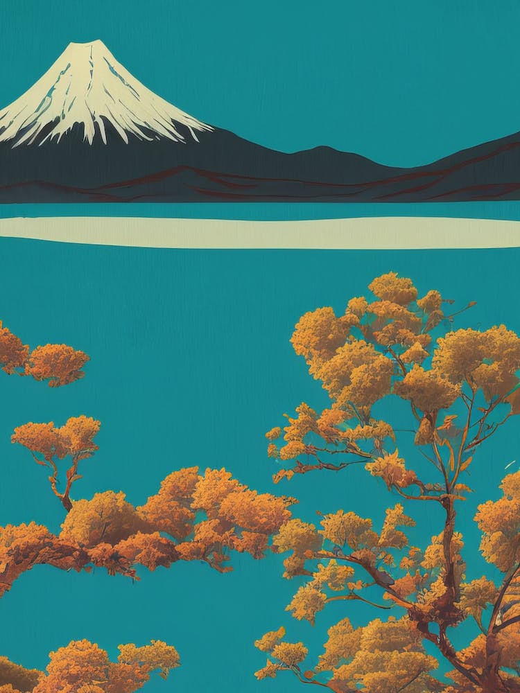Japanese Mount Fuji Golden Tree Autumnal