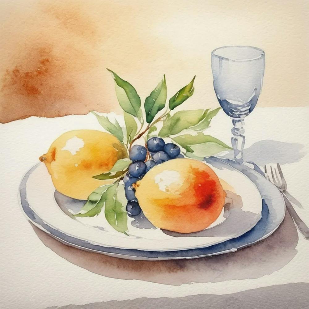 Watercolor Of Lemons And Grapes