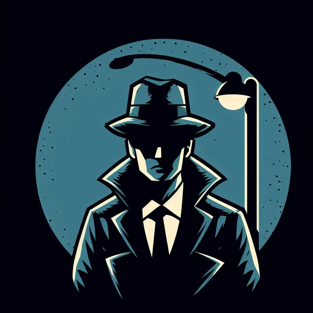 Retro cartoon image of detective under street lamp
