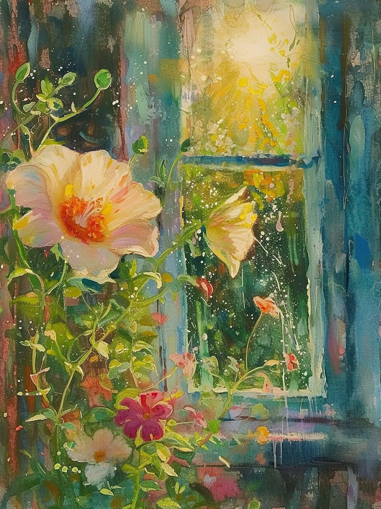 Hibiscus Flowers On A Cottage Window 1