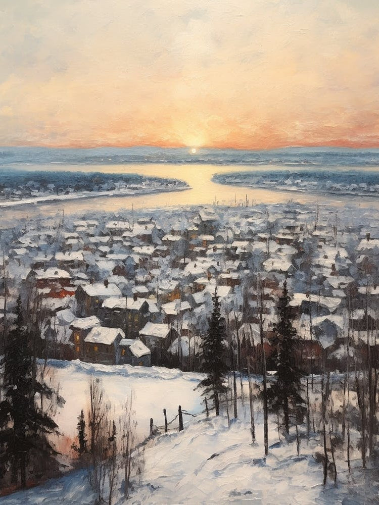 Vintage Winter Painting Rovaniemi Finland