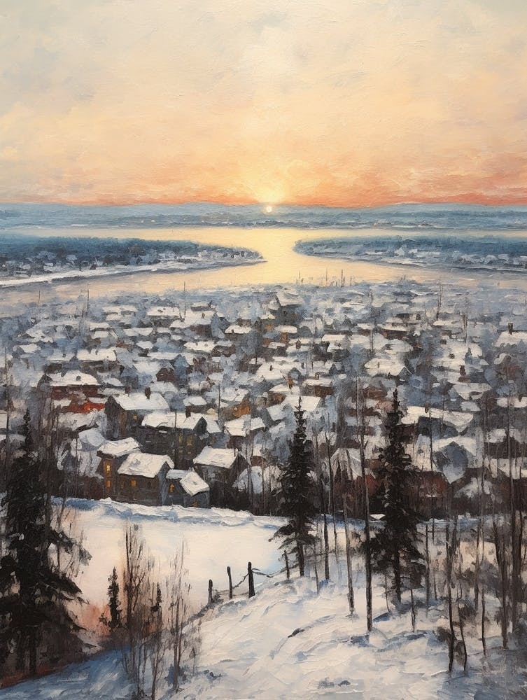 Vintage Winter Painting Rovaniemi Finland
