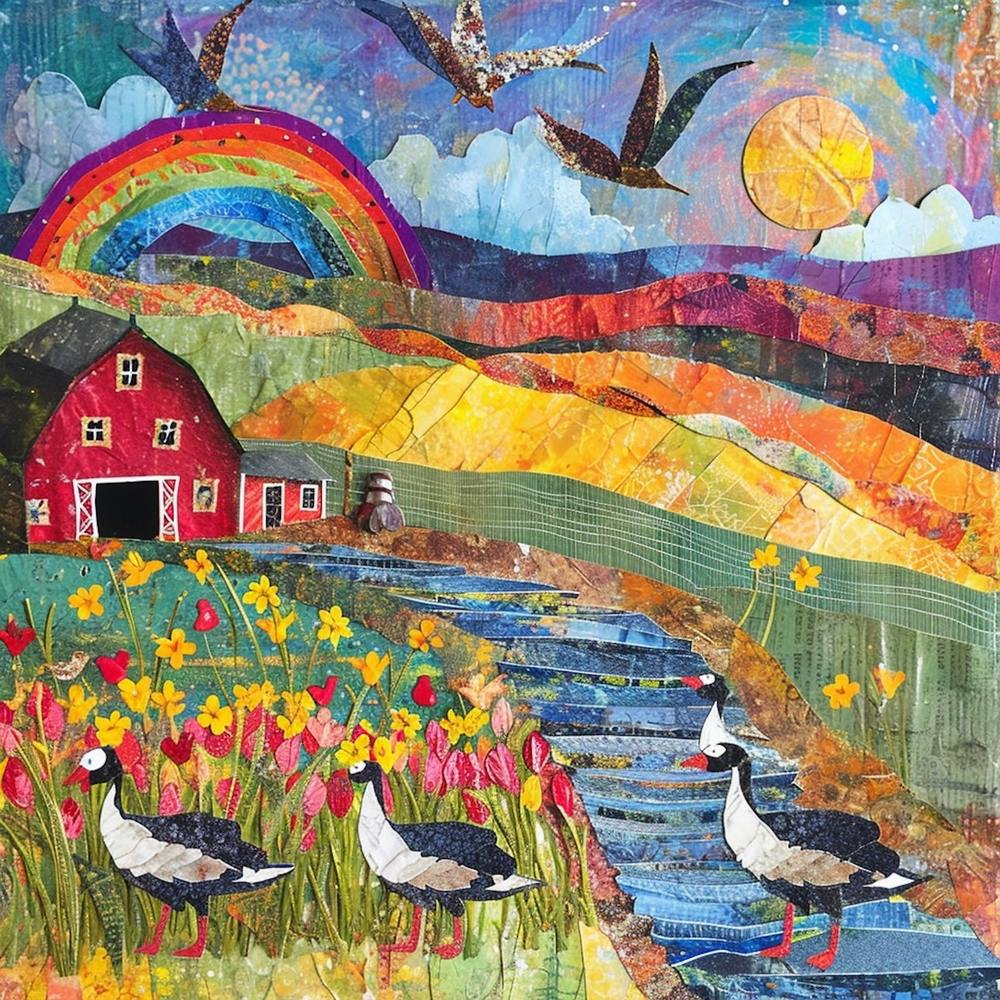 Geese On The Farm Kitsch Collage 1