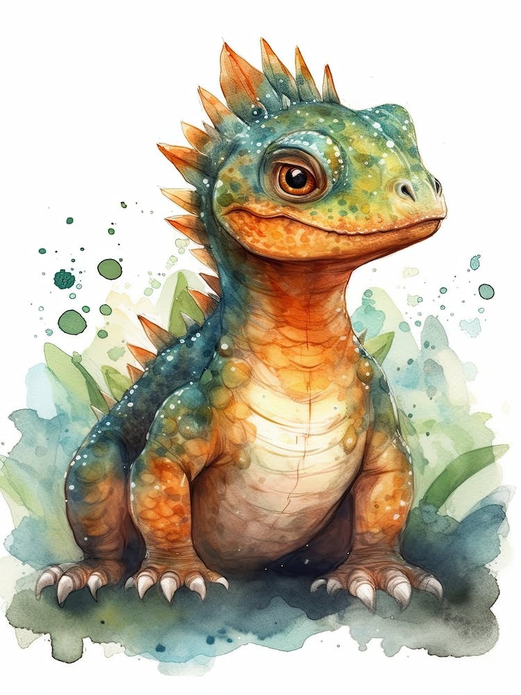 Saurophaganax Cute Dinosaur Watercolour 4