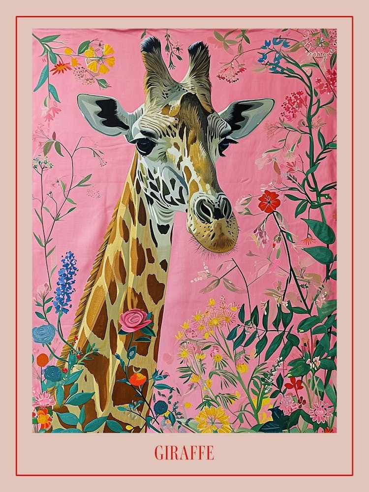 Floral Animal Painting Giraffe 4 Poster